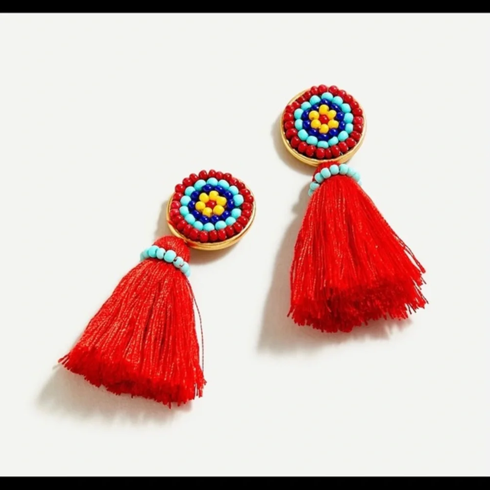 JCrew Red Multicolor Tassel Earrings - Picture 3 of 3